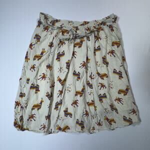 Fiesta Skirt L Pinata Print Party Llama Confetti Elastic Waist A-Line Retro